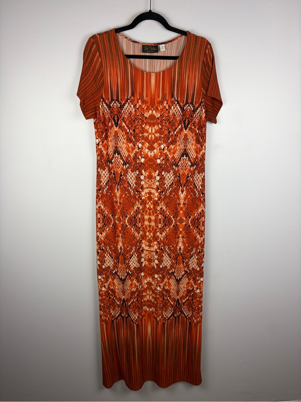 Bob Mackie Wearable Art Medium Orange Snakeskin Print Maxi Dress Side Slits
